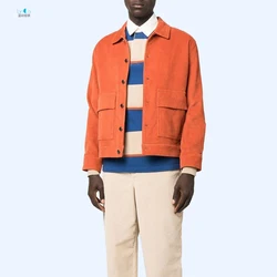 Hand Pockets Turn Down Collar Zip Up Front Durable Cotton Workwear Heavy Cotton Work Jacket for Men