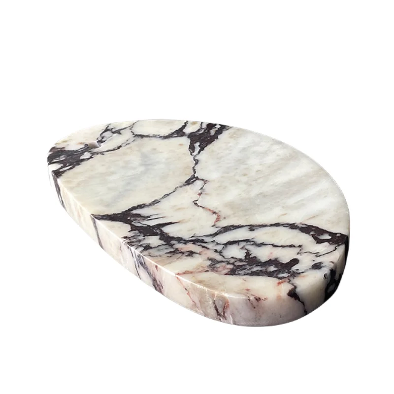 stonekocc Italian Luxury Natural Marble Calacatta Viola Violet Goose Egg Shape Catchall Tray for Perfume Food Plate Slate