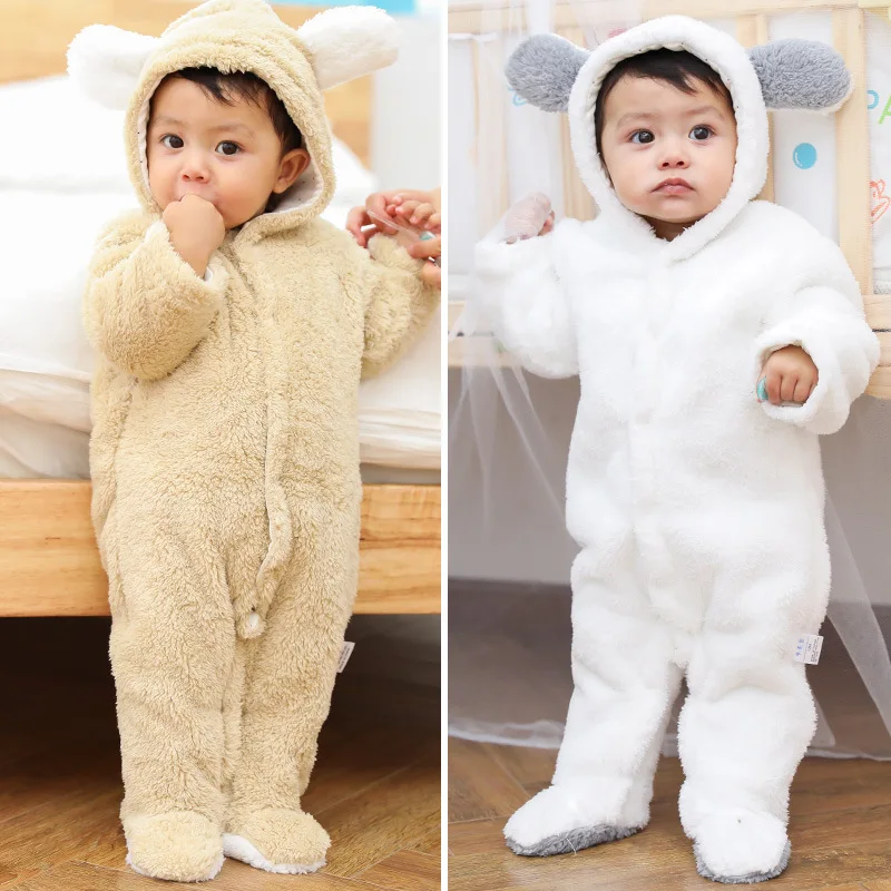Warm Baby Winter Jumpsuit Fleece Newborn Romper Suits Cute Thick Bear Snowsuit for 0-12 months Baby Winter Clothes