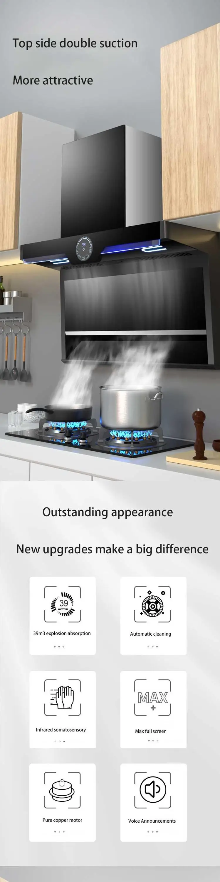 Super suction Range Hood Gas Stove Set Household Top Side Double Suction Pumping Unit