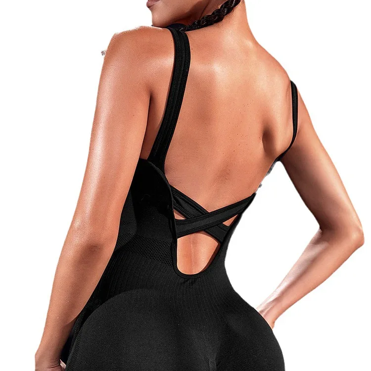 Custom Summer One Piece Backless Gym Rompers Bodysuits Dance Slim Fit Body Shaper Solid Yoga Jumpsuits