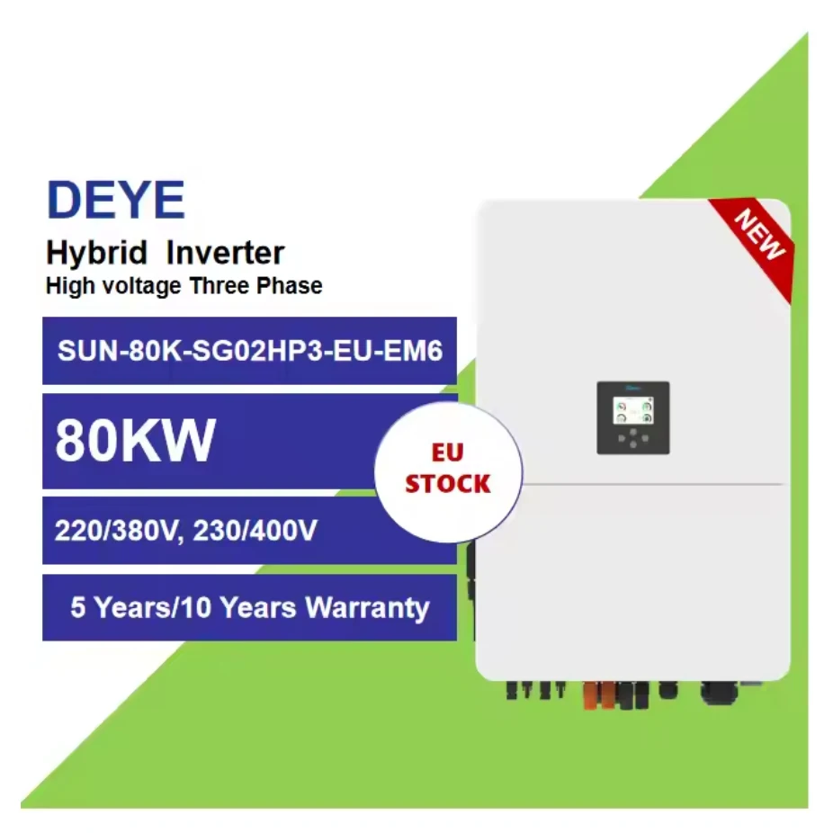 Ew model Deye SUN-80K-SG02HP -EU-EM6 80 кВт Гибридный солнечный инвертор с высоковольтной батареей для солнечной энергетической системы