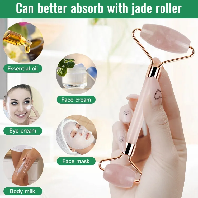 Face Lifting Beauty Massage Tool rodillo de jade Natural Rose Quartz Massager Roller Jade Stone Massage Jade Roller Gua Sha Set