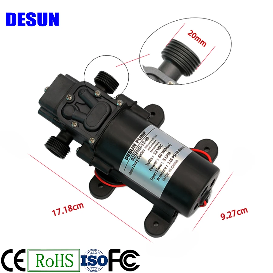 12V 60W 5 lpm  high pressure Agricultural Electric Water Pump Diaphragm Water Pump Mini Booster Pump for Misting System  Sprayin