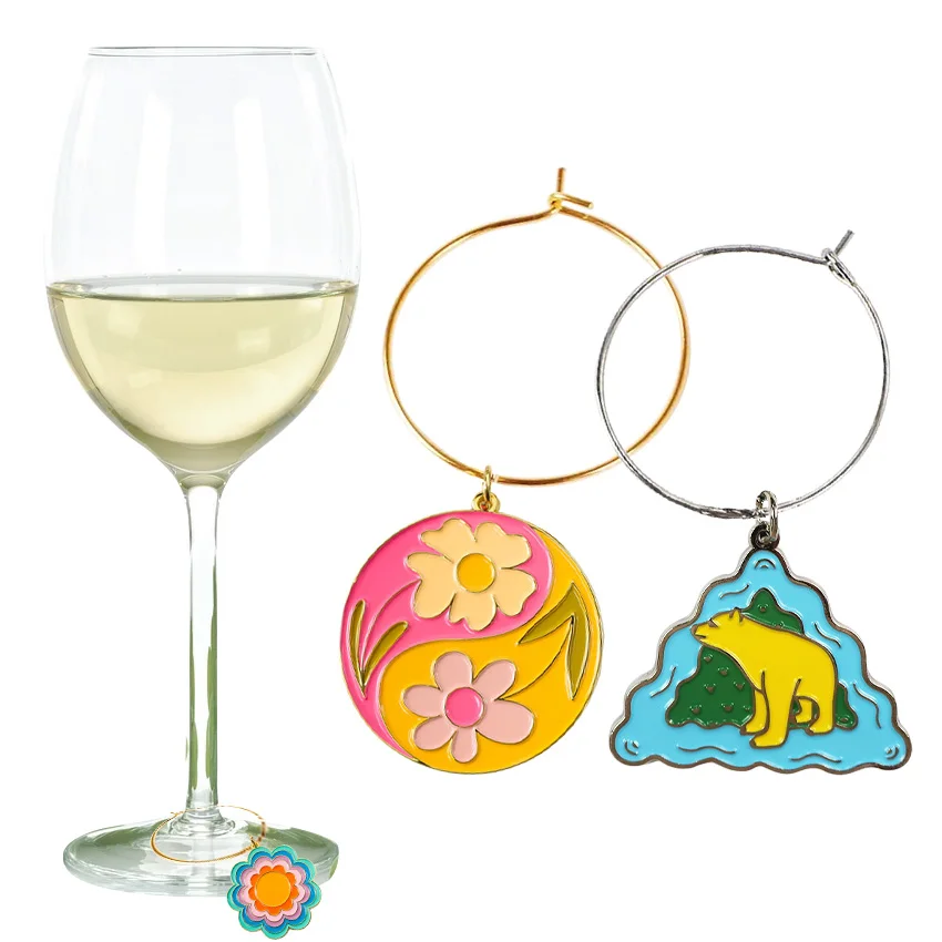 Luxury designer custom personalized metal wine glass pendant diy jewelry enamel pendant charms