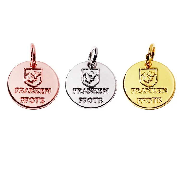Custom initial letter stamped jewelry charms gold plated alloy round logo tags pendant for women bangle