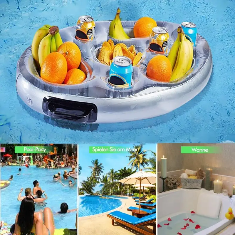 Inflatable Floating Drink Holder , Pool Drink Food Float Tray with 8 Holes Large Capacity for Hot Tub