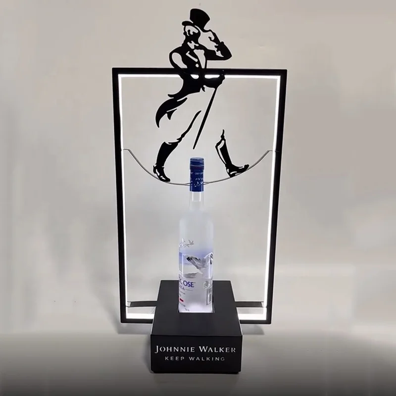New Johnnie Walker Bottle Glorifier Keep Walking Black Whiskey Led Bottle Presenter Display Rack Easy-Carry Metal Bottle Holder