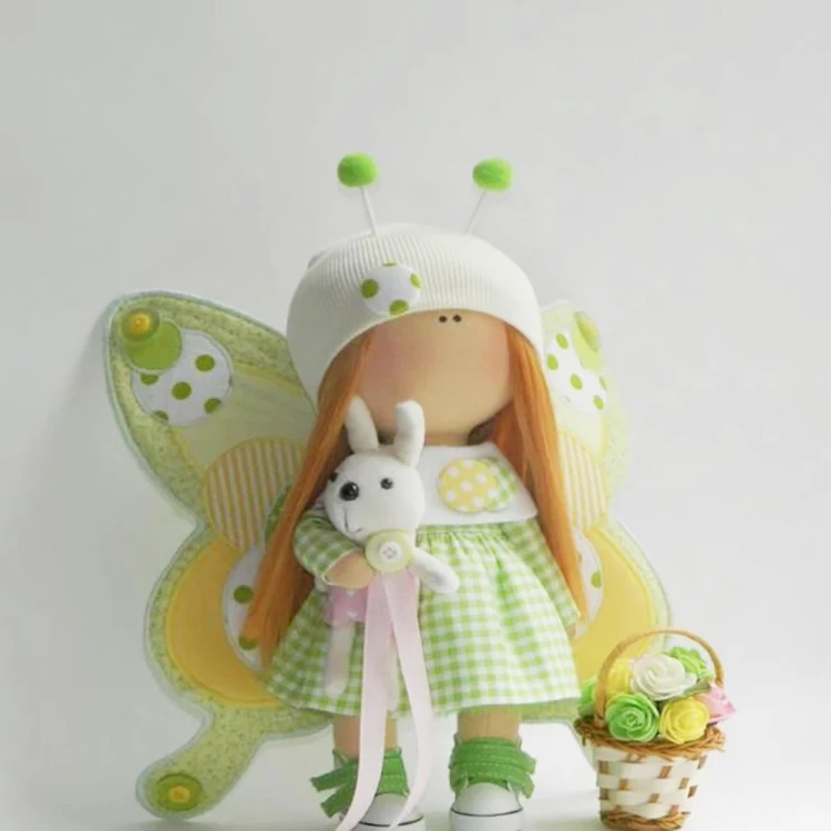 Sewn Stuffed Fairy Rag Doll Angel Textile Tilda Doll Craft Handmade Rag Dolls with Butterfly Wings