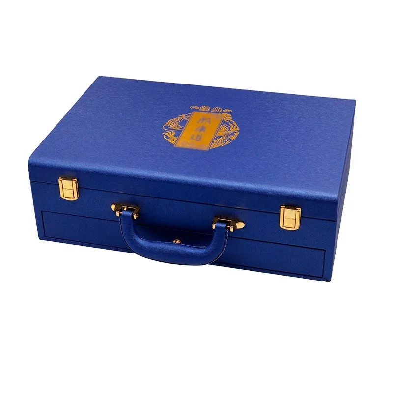 Leather real estate transfer box flip open drawer type double blue lock hand over box