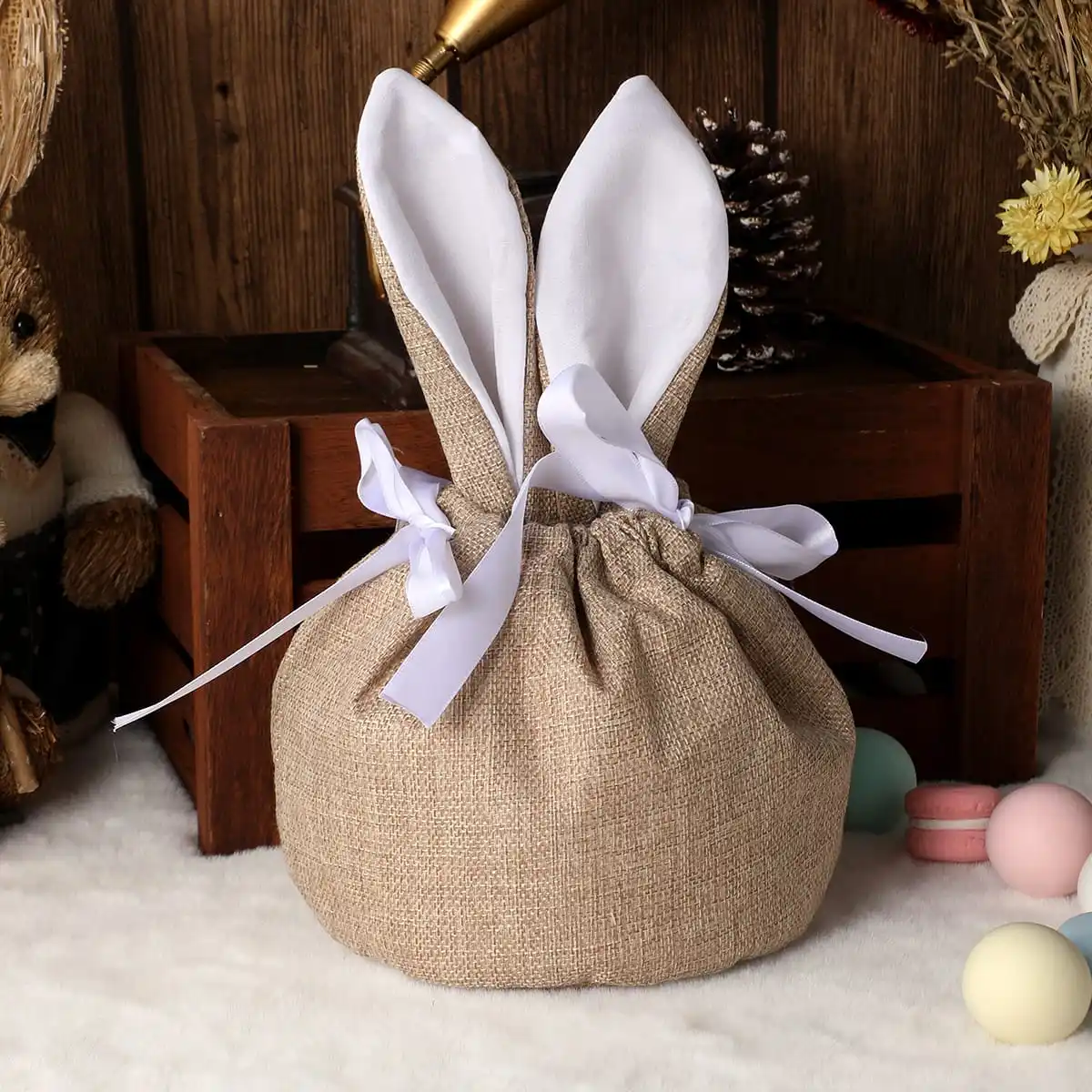 Embroidery Sublimation Easter Bunny Bags Blank Easter Baskets Wholesale Washable linen Easter Gifts