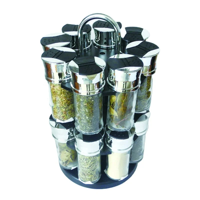 2021 Best Selling Wholesale Portable Glass Spice&Herb Jar Double Spinner Rack Set For Kitchen storage