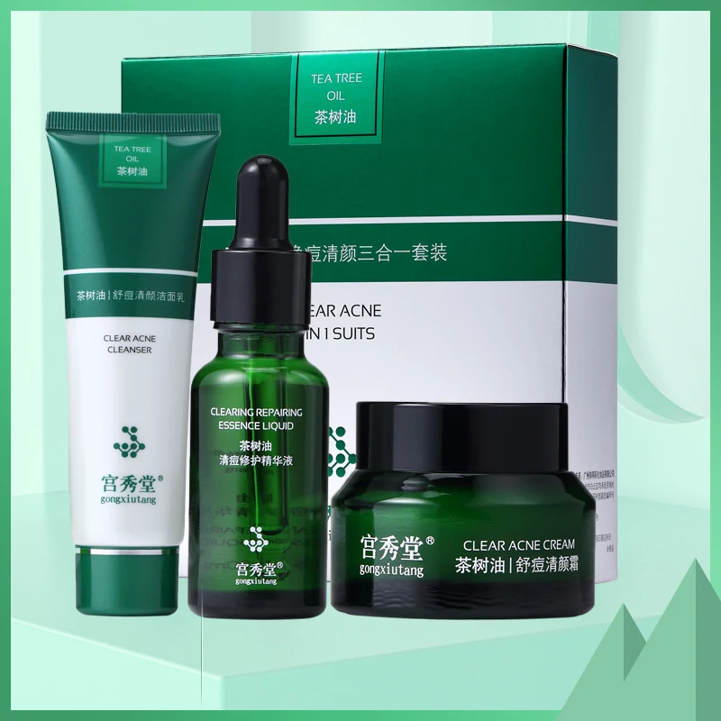 Acne Remover  Moisturizing Cleansing Pimple Tea Tree Oil Acne Remove Kit Acne Serum Cream Cleanser Skin Care Set