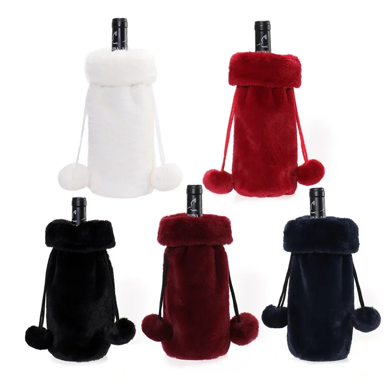 Premium Quality Decorative Warm Plush Christmas Wine Bottle Cover Bag Merry Christmas Decor Home Xmas Ornaments