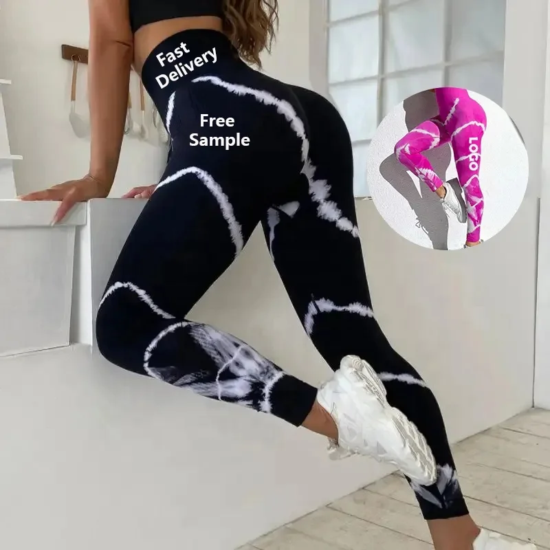 Women OEM Seamless Yoga Leggings High Waist Quick Dry Breathable Leggings Butt Lifting Tie Dye Soft Workout Yoga Tights Pants