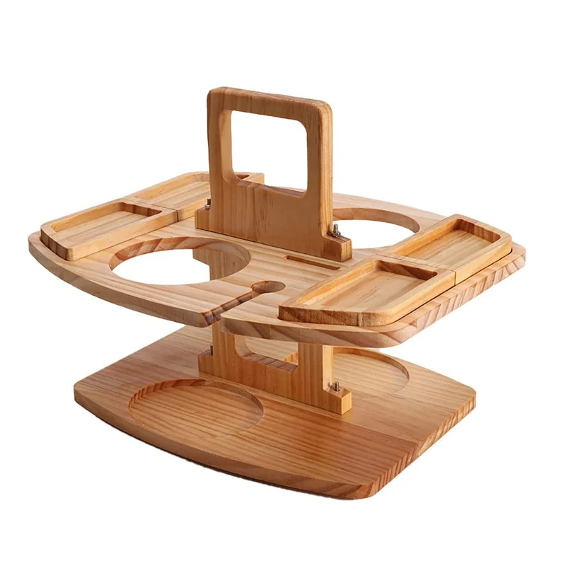 Bamboo Wooden Outdoor Folding Picnic Table with Wine Holder Camping Table Folding Garden Table