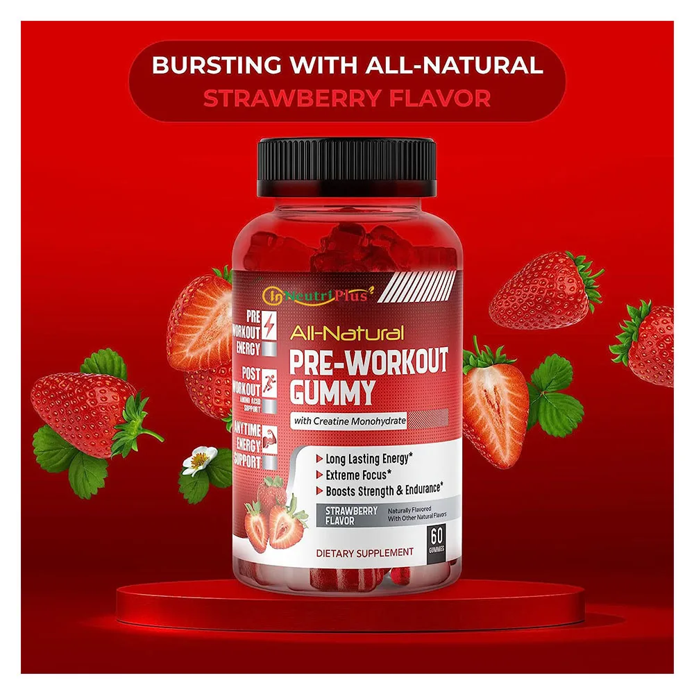 GMP Factory Pre Workout Gummy Creatine Monohydrate Boost Energy and Muscle Growth Customized Formula with Taurine