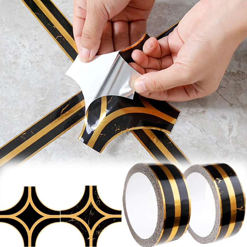 5M Black Gold Self Adhesive Tile Sticker Waterproof Wall Gap Sealing Tape Strip Floor Tile Beauty Seam Sticker Home Decoration