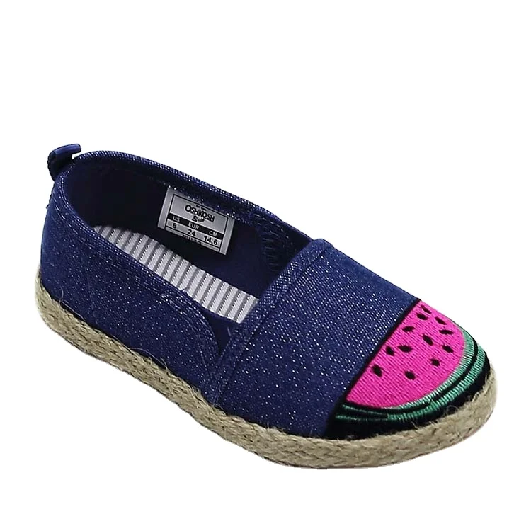 Детские Модные Повседневные Эспадрильи на плоской подошве с принтом арбуза; Обувь с джутовой подошвой