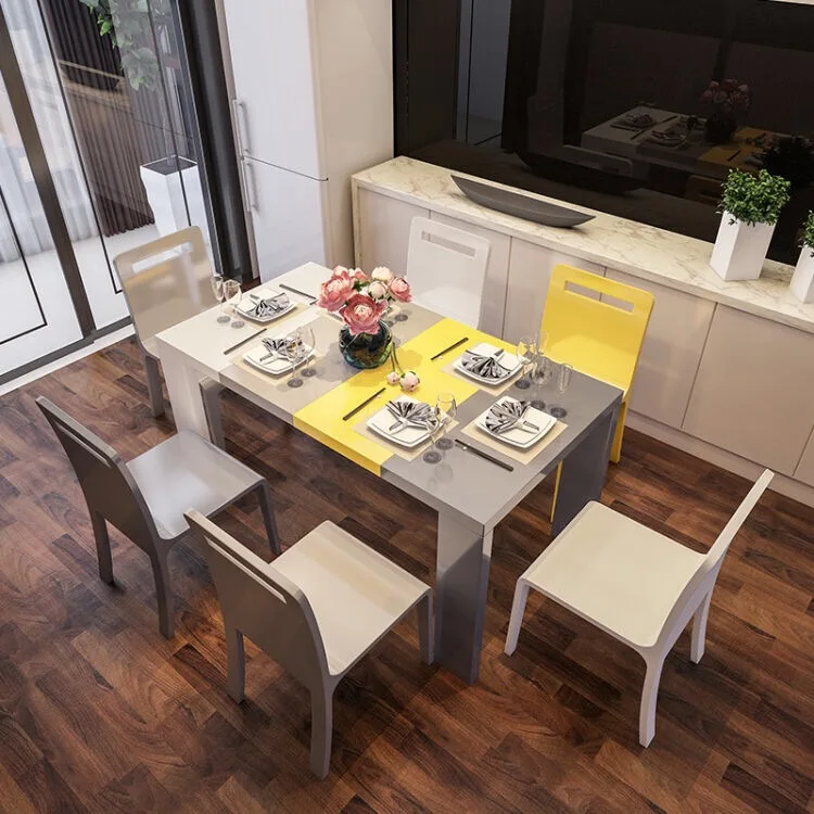 Дешевые современные столовая мебель для ресторанов дизайн белый деревянный 6 местный обеденный столы со стульями