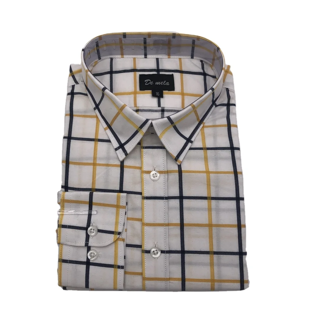 High Quality Custom 100% Cotton Long Sleeve Turn Down Collar Casual Plaid Shirt For Boys