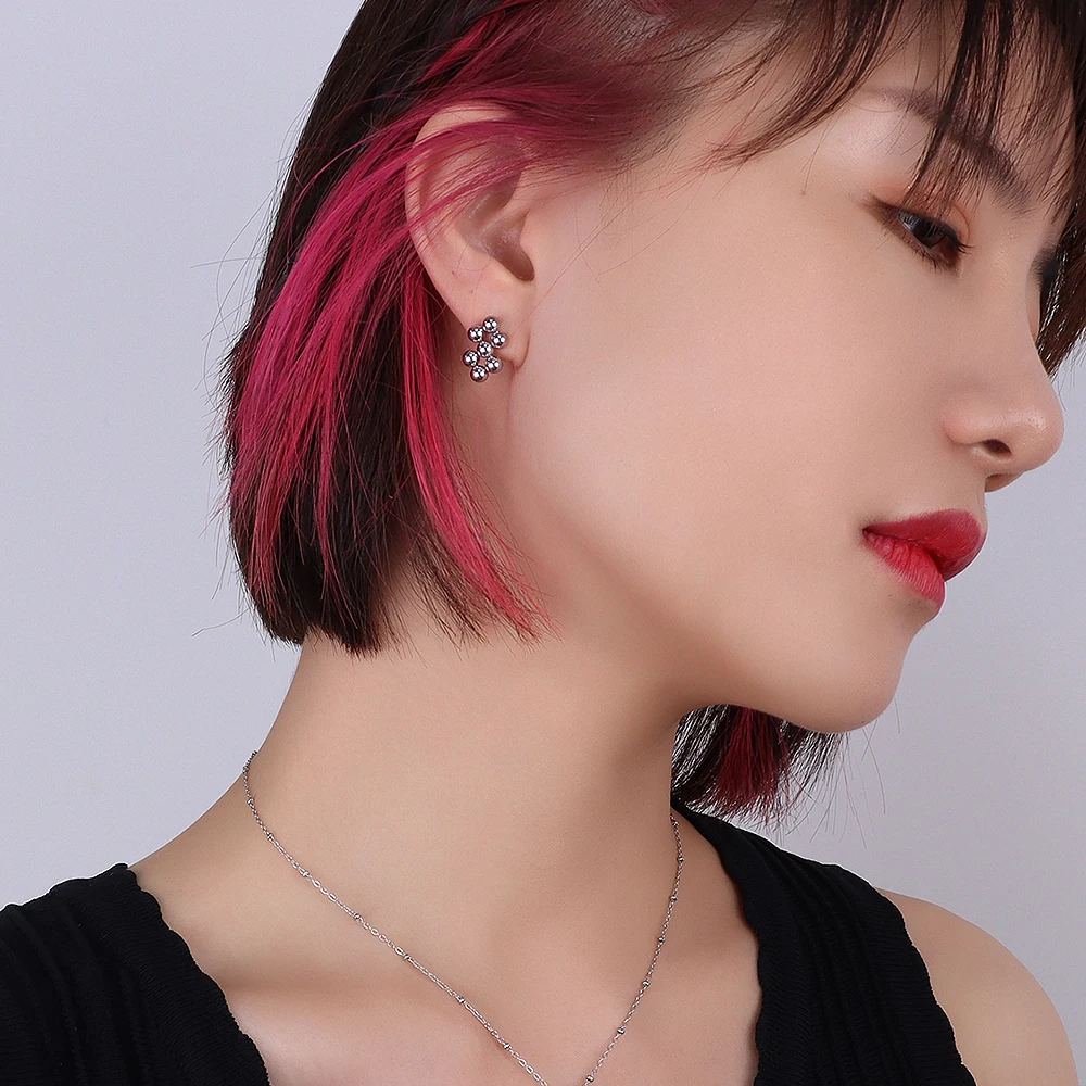 Fashion Jewelry Titanium Steel 18k Gold Earrings Ball Pendant Necklace