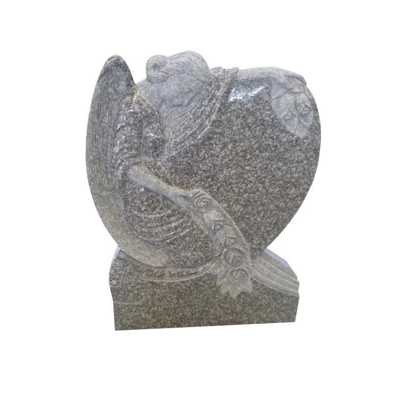 Chinese Cheap Tombstone G664 Pink Granite Weeping Angel Memorial Heart Headstones