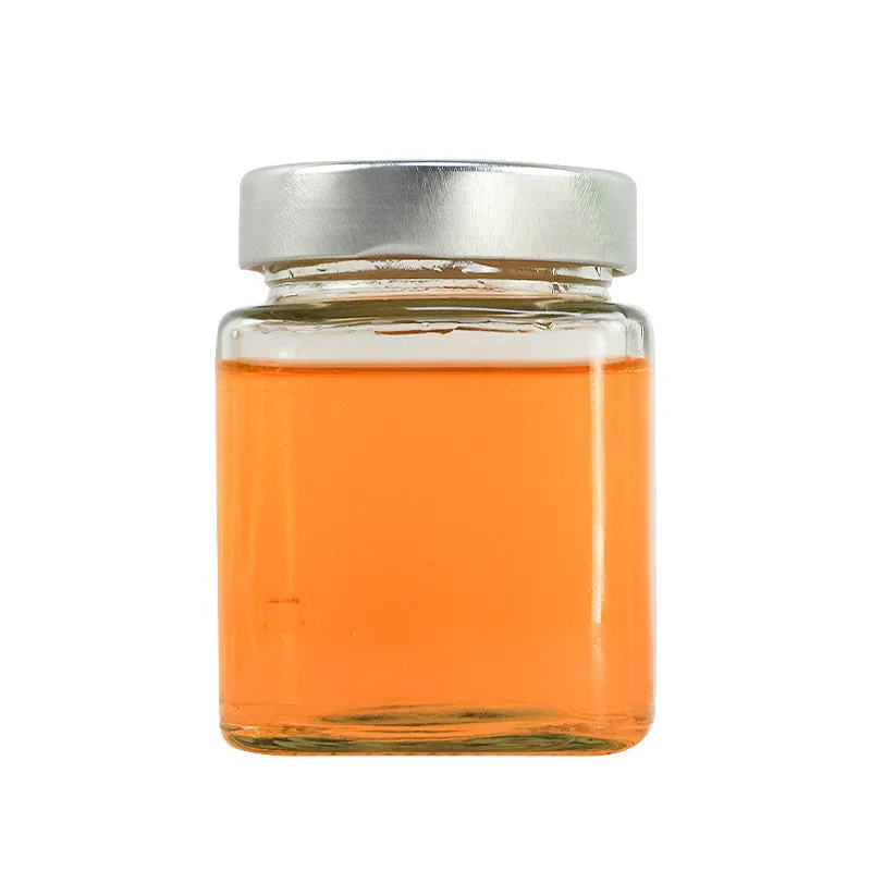 Square Honey Storage Bottles 200ml 280ml 380ml Jam Food Glass Jars For Sauce Honey Glass Jars With Deep Metal Lid