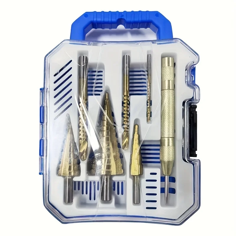 7pcs tower drill set Drill Bit Set Spiral Titanium Coated Twist Saw with Auto Center Punch & Cone Hole Cutter 5pcs MOQ