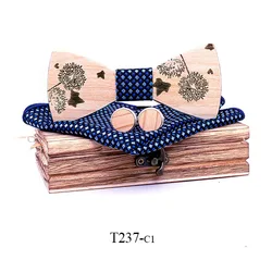 Male and female dandelion carved solid wooden bow tie set explosion celebration gift
