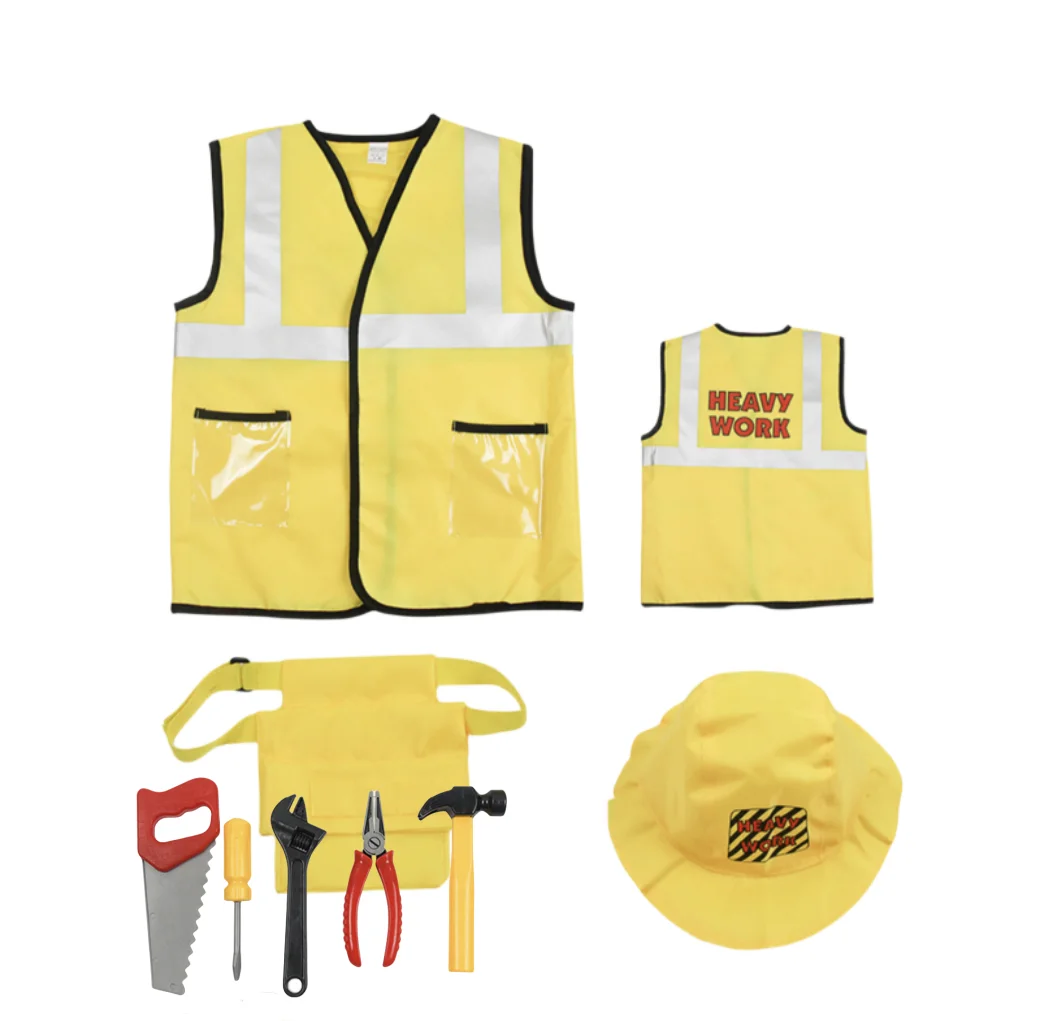 Подарок на день рождения на Хэллоуин, Детский конструктор, одежда для карьеры, инструмент, ремень, жилет, шляпа, строительные костюмы для мальчиков