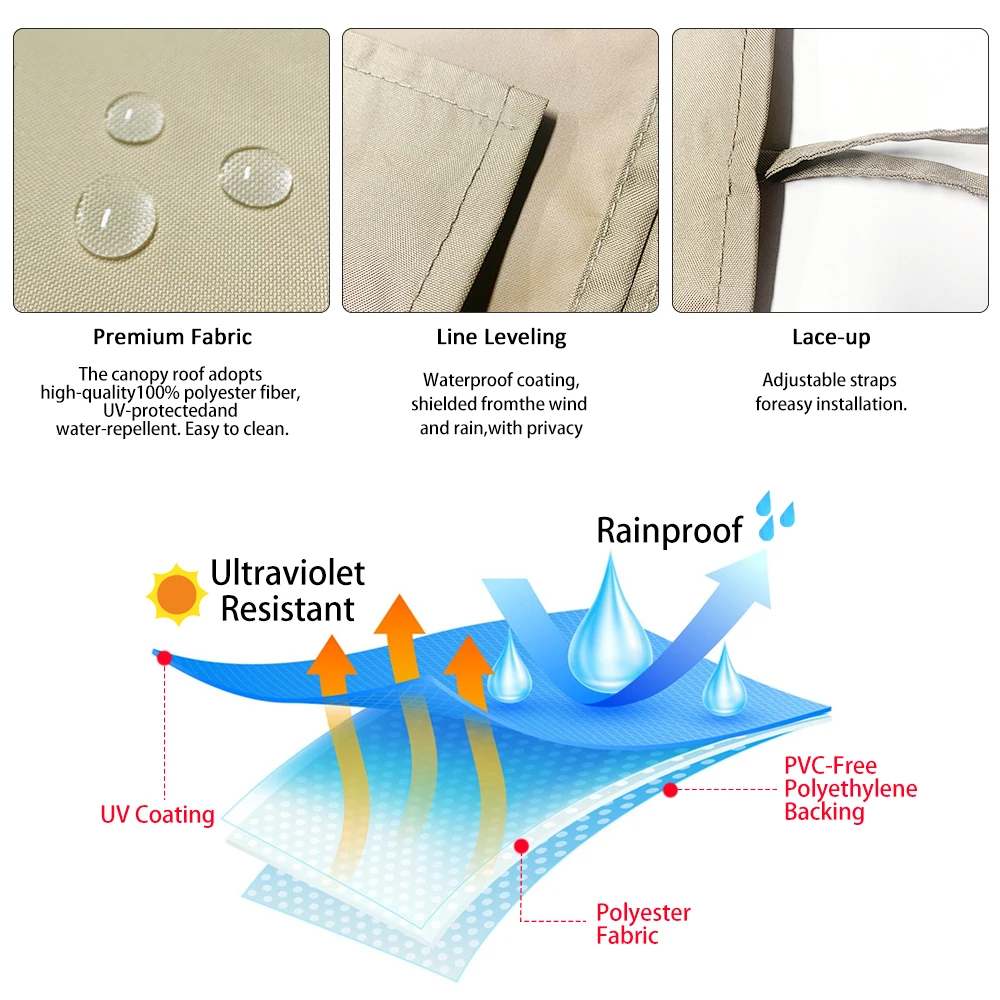 Curtains 3x3 Waterproof Sun protection Canopy Pergola Tent Portable Gazebo Curtains Shade