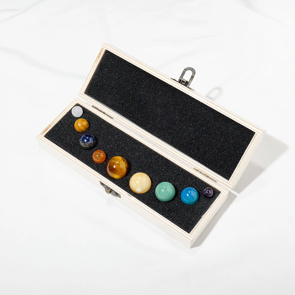 Wholesale Natural Nine planets set Healing Stones Decoration Wooden box packaging