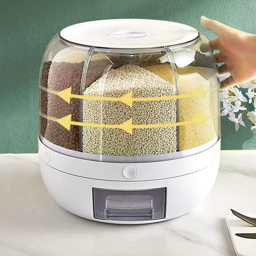 Dainty Factory Customized And Wholesale 360 Rotation Rice Dispenser Grain Dispenser Rotating Kitchen Storage Containers
