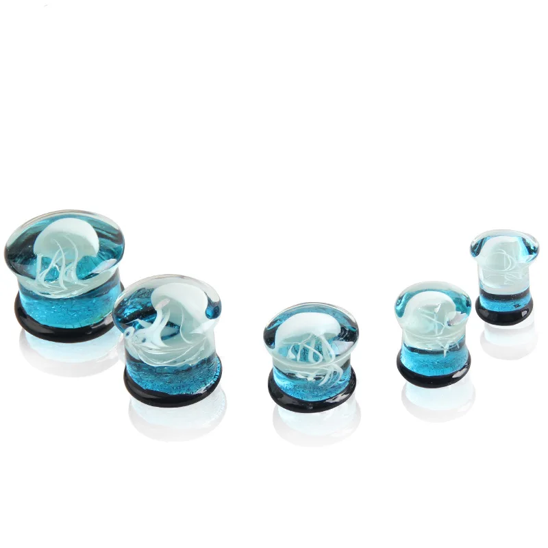 2pcs/lot Jellyfish Glass Ear Plug Gauges Earring Piercing 8mm-16mm Expander Glow in the Dark Flesh Tunnels Jewelry