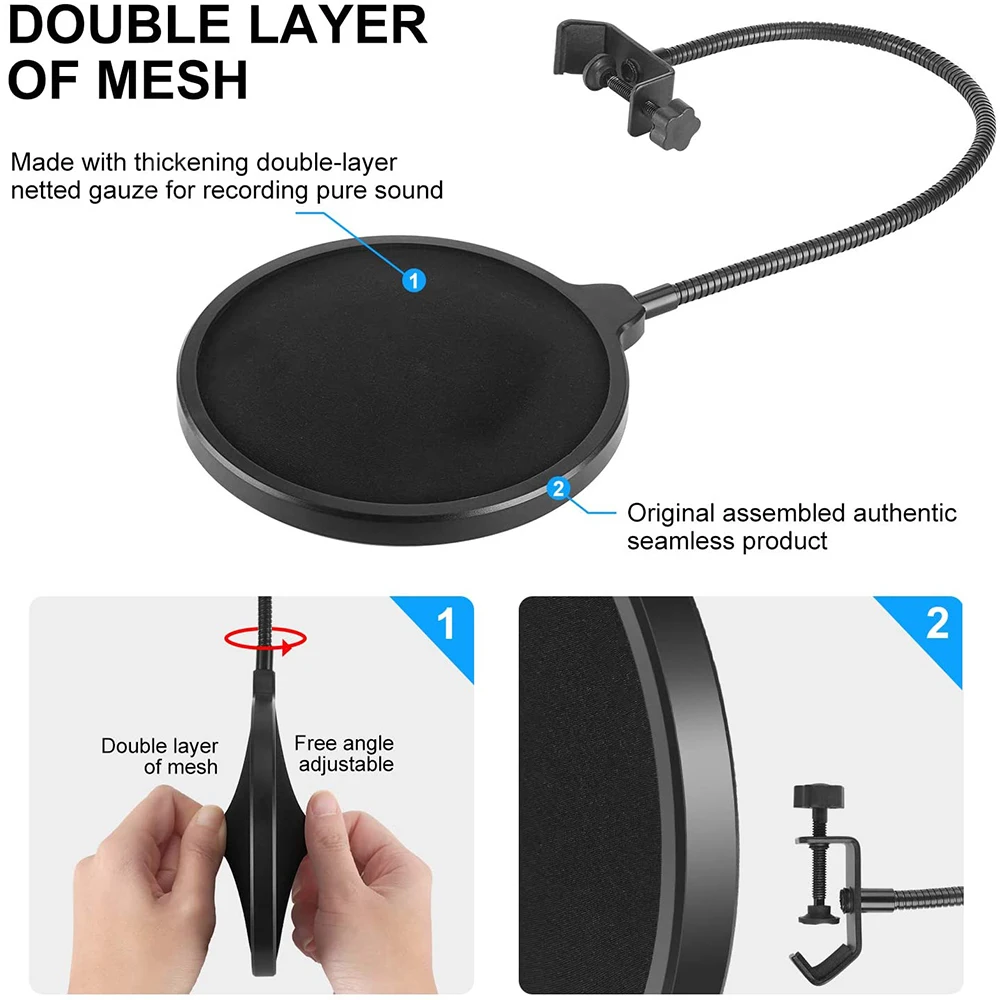Professional Mic Dual Layered Microfons Pop Shield Studio Recording Microphone Pop Filter