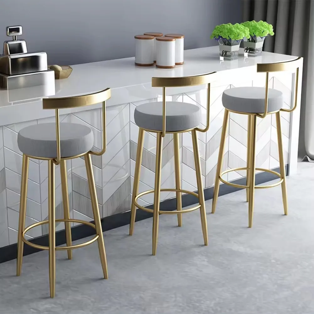 Nordic Luxury Metal Bar Stools Velvet Kitchen High Chair Barstool Chairs for Bar Table