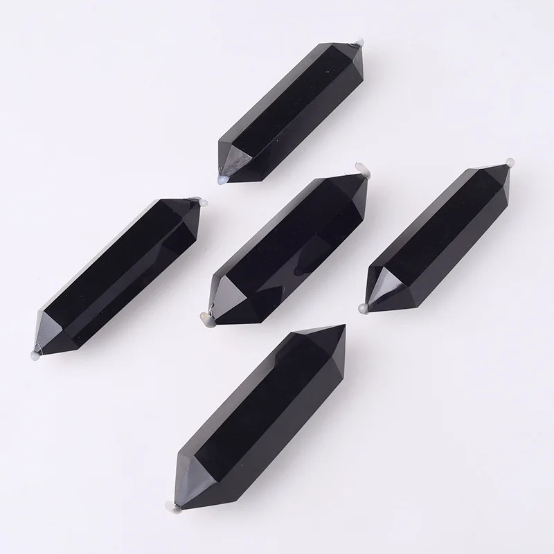 Wholesale Natural Black Obsidian Crystal Wand Double Obelisk Quartz Specimen Healing