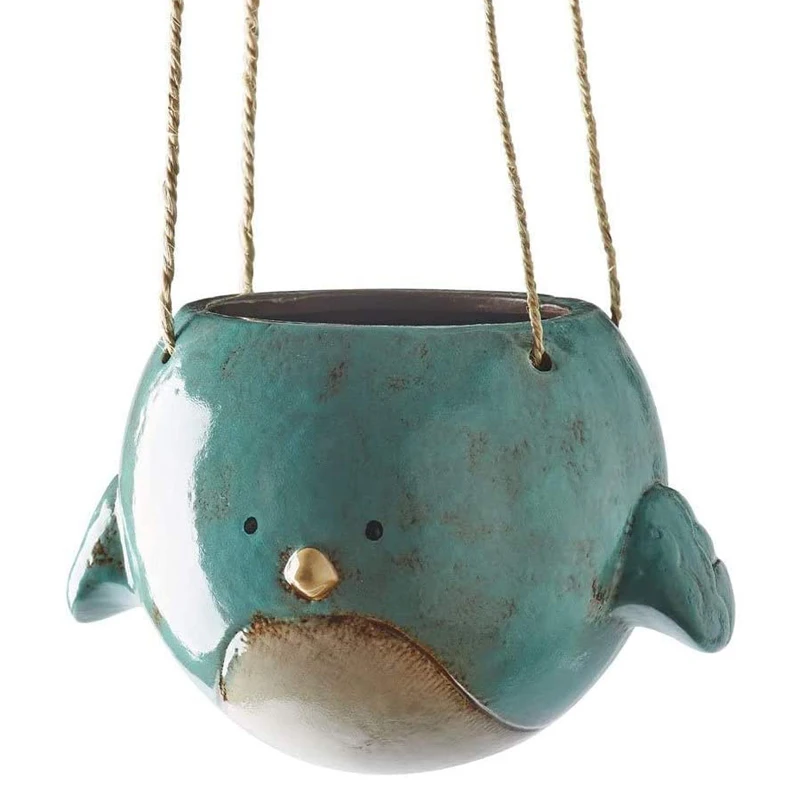 Hanging Planter Pot Bird Figurine Wall Hanging Ceramic Pots Planter
