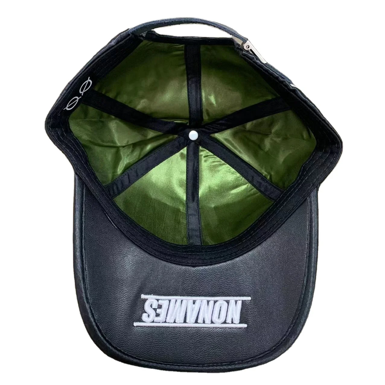 Blank Shiny Satin Fashion Hats Custom Metal Patch Binding Brim Black Satin Baseball Cap Hat With Silk Lining