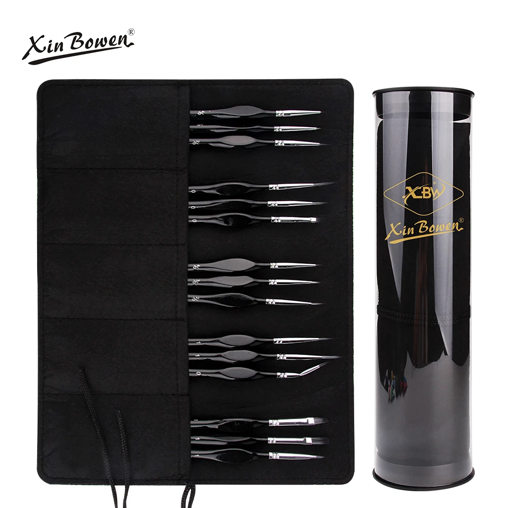 Xin Bowen 15 pcs Many different brush heads with plastic tube Combination Nylon Hair Liner Nail Brush Set Acrylic Paintbrushes