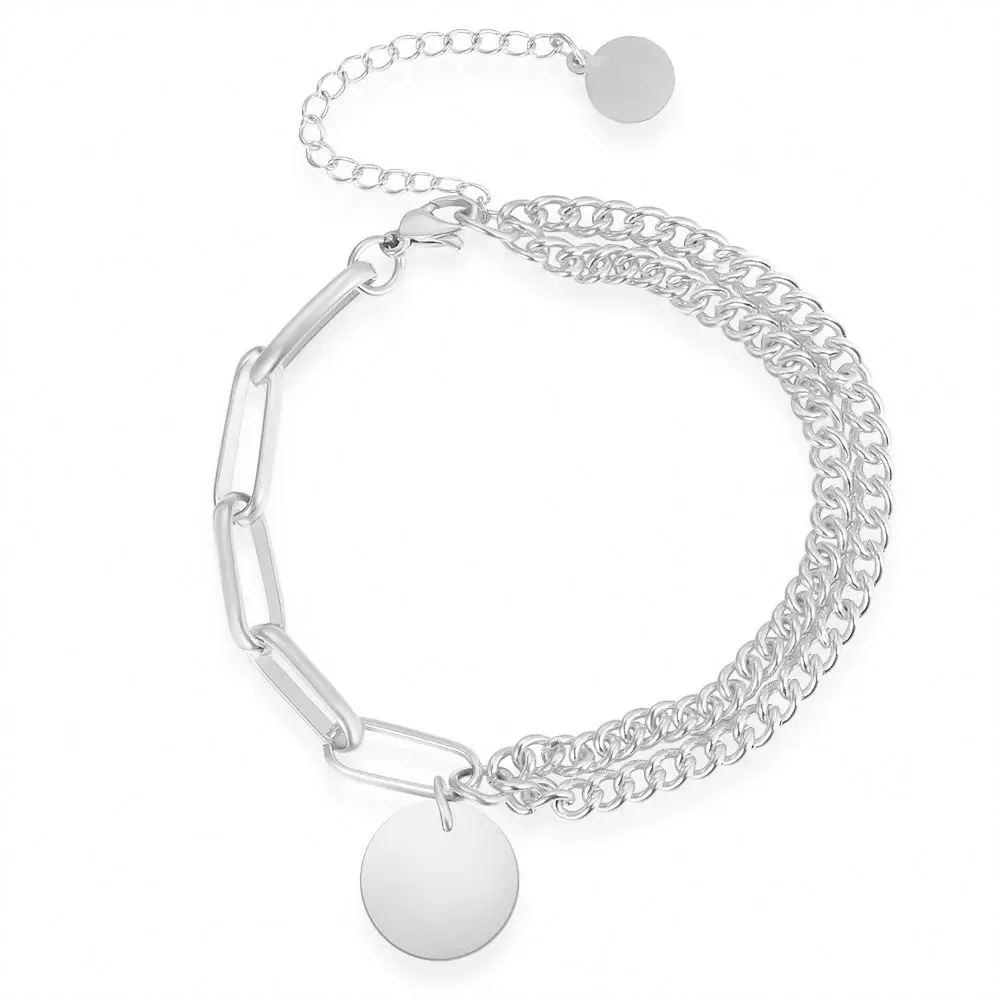 2021 Newest Gold Plated Titanium Double Layer Link Chain Bracelet Silvery Stainless Steal