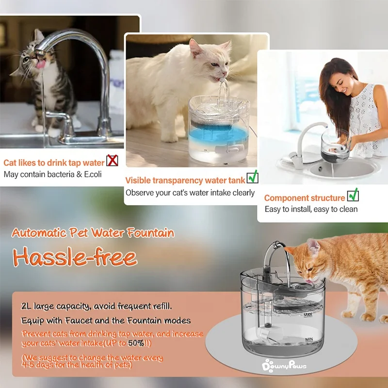 Automatic Pet Cat Water Fountain Led Electric Usb Dog Cat Pet Mute Drinker Feeder Bowl With Filter 1.8L Pet Drinking Dispenser