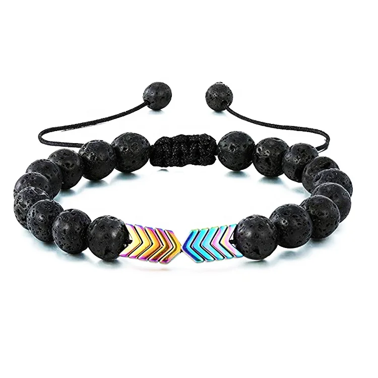 Most Popular Braided Rope Mens Women Anti Anxiety 6mm Adjustable Lava Stone Gemstone Bracelet