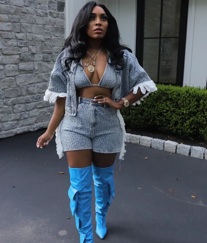 Fashion sexy tassel three pieces short set with denim crop top and denim short jeans and bra