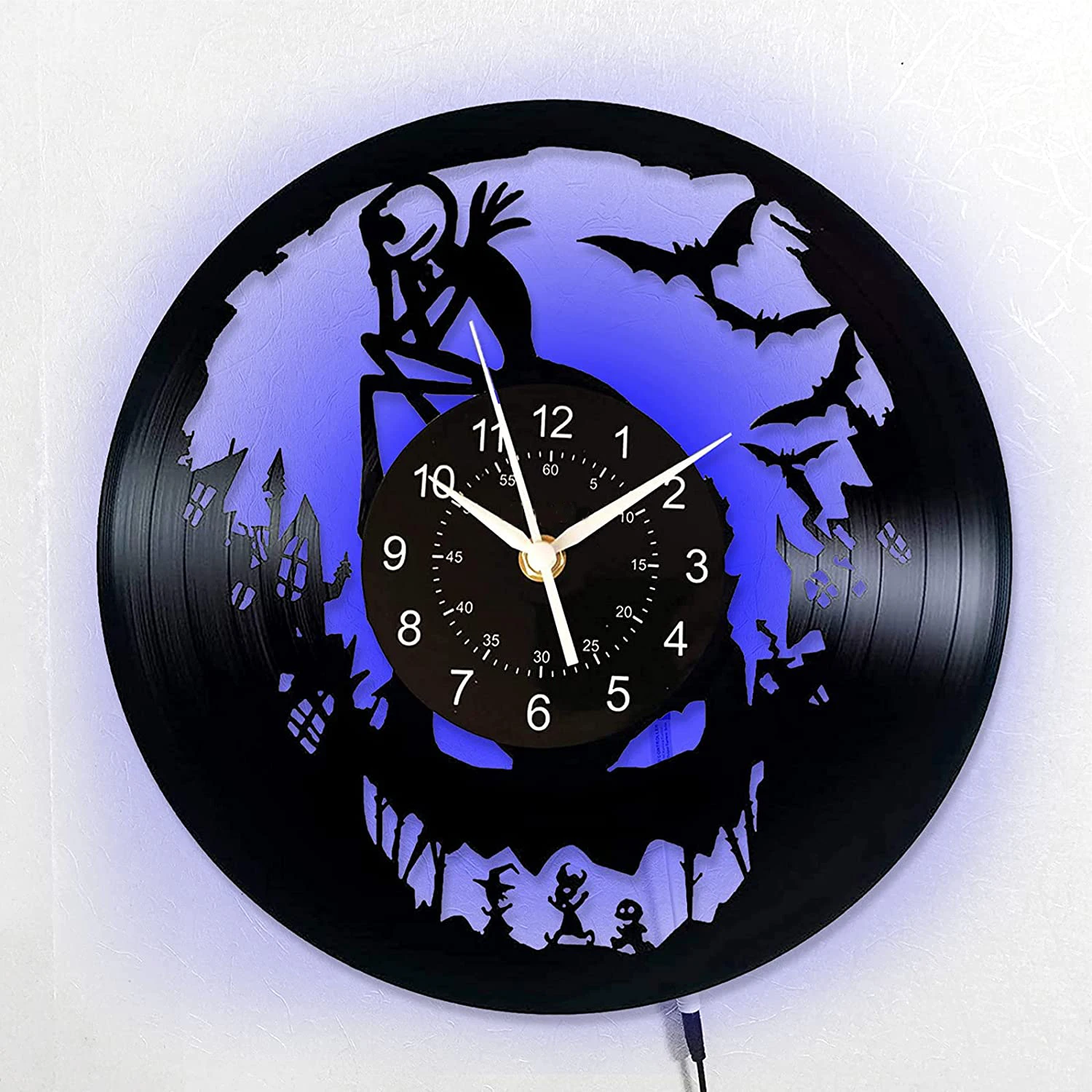 Vintage Jack Decor 7 Color Luminous Wall Clock Vinyl Clock for Room Living Room Bedroom Nightmare Before Christmas Gifts