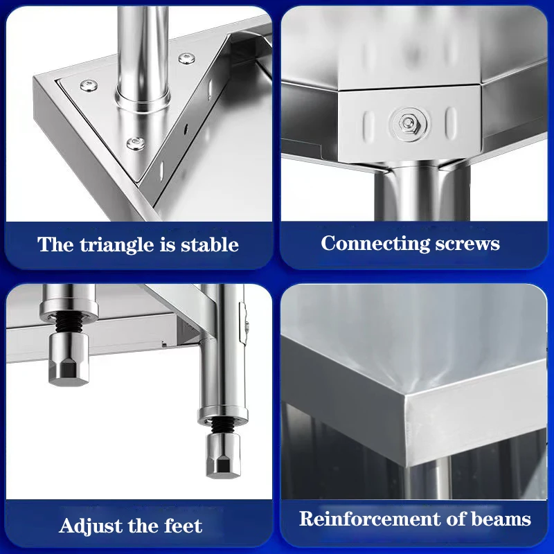 High Quality Stainless Steel Kitchen Worktable Modern round Style Straight Leg Workbench Easy Cleaning