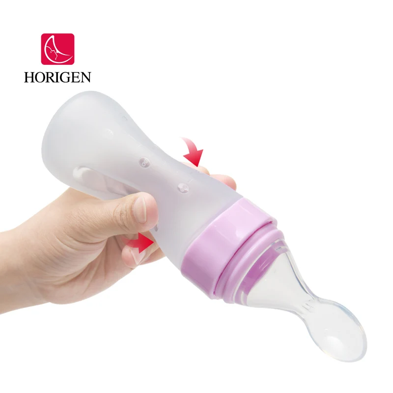 factory custom Food grade Feeding Bottle Silicone Baby Food Dispensing Spoon for Infant Newborn baby food feeder