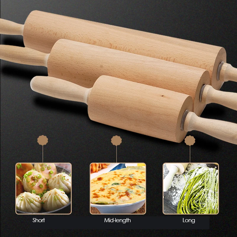 
Eco-friendly size optional 360 degrees rotate classical solid wooden cookie rolling pin with handle 