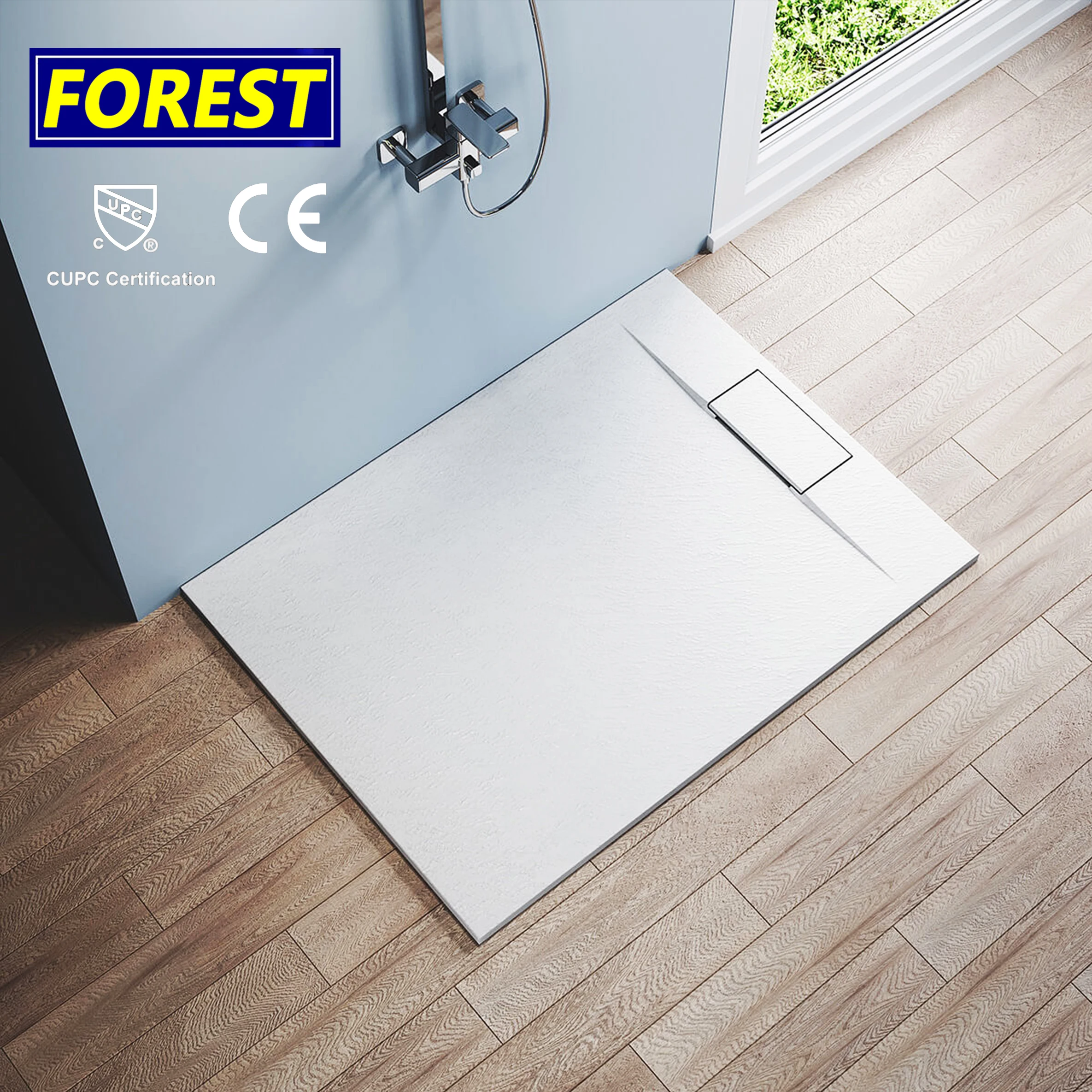 Modern US Style Polymarble Shower Tray Square Acrylic and Artificial Stone Walk-in Bathroom Marble Shower Pan on Sale